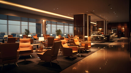 luxury VIP lounge seats in an airport, travel architecture concept