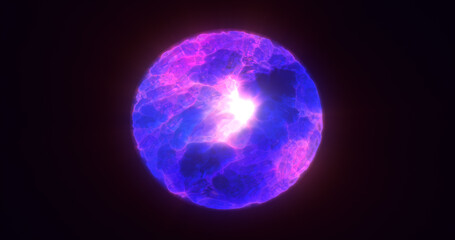 Fototapeta na wymiar Energy abstract purple sphere of glowing liquid plasma, electric magic round energy ball background