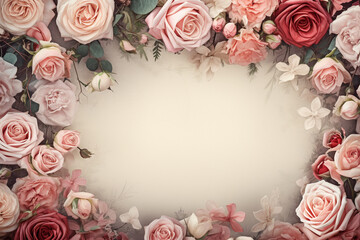 Obraz na płótnie Canvas frame of roses for Valentine day,Generated By Ai 
