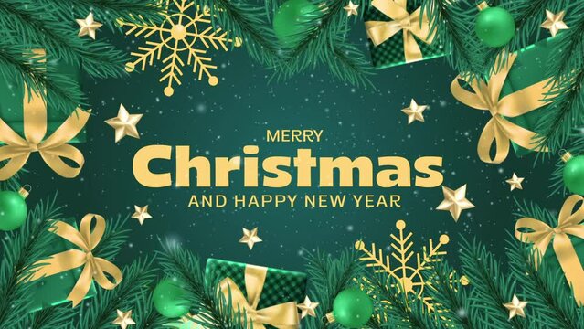 marry Christmas and happy new year 2024 with pretty style background intro video . Animation text marry Christmas HAPPY NEW YEAR with realistic colorful firework background for design christmas or new