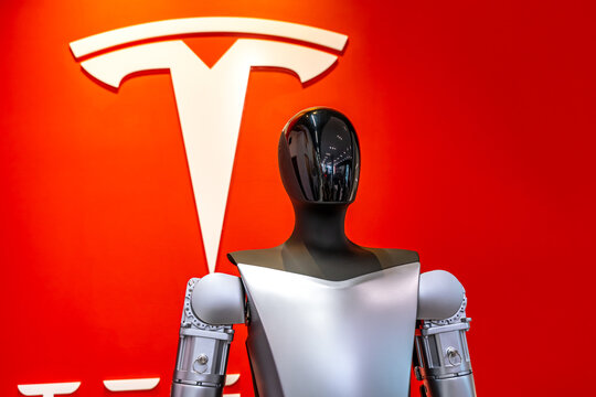 A new Tesla Optimus bot robot on display at the Tesla showroom at Santana Row, San Jose