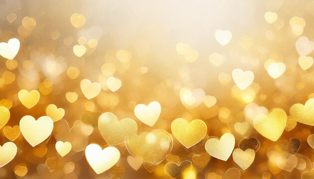 Naklejki golden glowing hearts bokeh background, Valentine day love