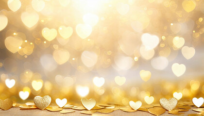 golden glowing hearts bokeh background, Valentine day love