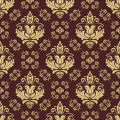 Classic seamless pattern. Damask orient ornament. Classic vintage background. Orient brown and golden pattern for fabric, wallpapers and packaging