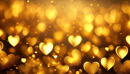 golden glowing hearts on dark background, Valentine day love