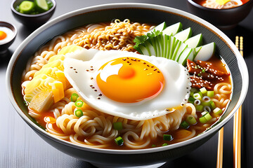 It's Korean ramen. Ramen, Korea's representative food, has a spicy and delicious broth. Generative AI.