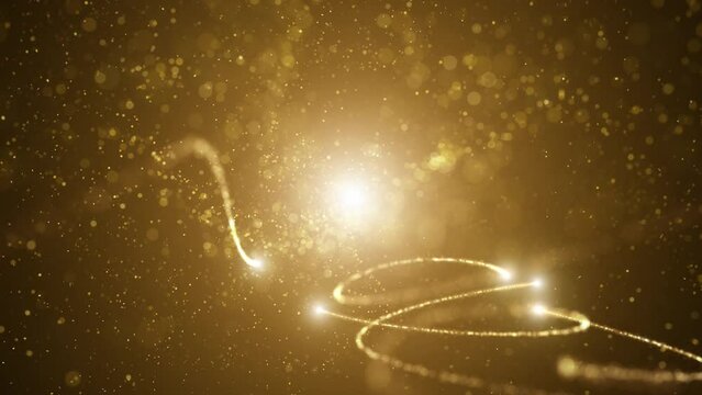 Magic gold colored glowing light streaks loop animation.
