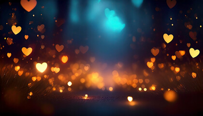 golden hearts on dark background, Valentine love card