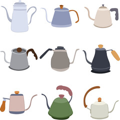 steel drip kettle set cartoon. coffee drink, metal tea, americano beverage steel drip kettle sign. isolated symbol vector illustration