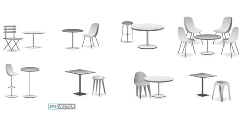 set of realistic trade exhibition chair and table or white blank exhibition kiosk or stand booth corporate commercial. 3D Render