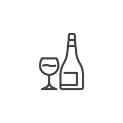 Bottle of wine and wineglass line icon