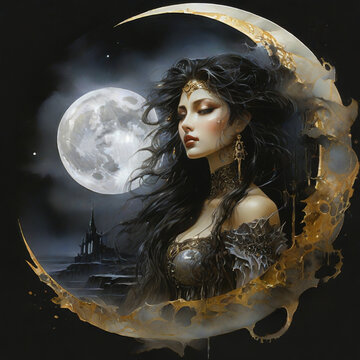 Dama espectral com lua ao seu redor, simplesmente linda.