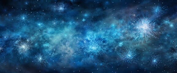 A scene of blue fireworks exploding in the night sky, creating a spectacular display.