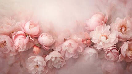 A serene and enchanting composition of pink peony flowers, their soft colors perfect for creating a dreamy floral background.