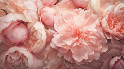 A serene and enchanting composition of pink peony flowers, their soft colors perfect for creating a dreamy floral background.