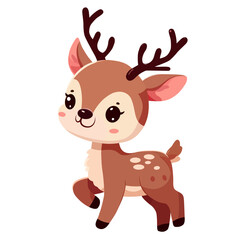 Obraz premium cute reindeer with horn cartoon character vector illustration. flat design. 