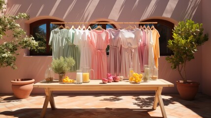 Sunny Boutique Display of Colorful Dresses on Sale