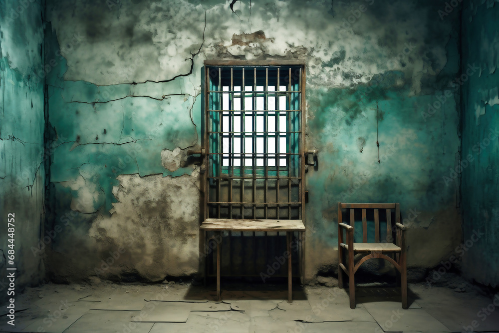 Wall mural solitary prison cell. the concept of prison and punishment for crime. torture solitary confinement.