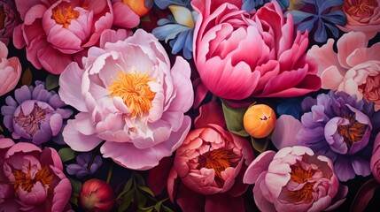 A vibrant and refreshing pink peony garden captured with precision, offering a lively and colorful floral backdrop.