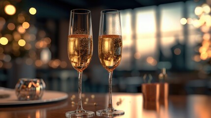 Champagne Toast in Elegant Glasses, Festive Celebration Mood