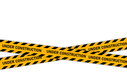 under construction tape warning banner image with transparent background, Under construction sign for construction site and website