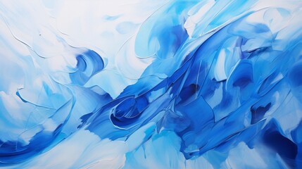 An abstract painting with strokes of various blue shades, giving a sense of movement and fluidity.