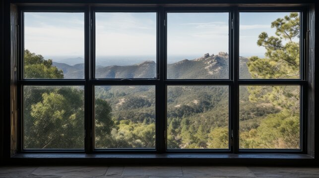 Generative AI image of a window frame that holds three panes of glass that you can see from a view that shows all three panes of glass