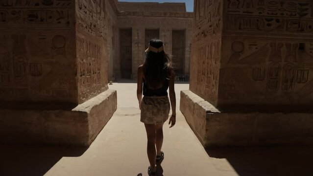 Woman walking in egyptian temple , Columns, Egypt, Ancient Egypt, Egyptian Civilization 