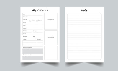 Editable Daily Genealogy Tracker Planner KDP Interior Printable Template Design.