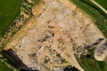 Aerial view of a small crushed stone quarry