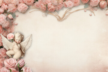 background with roses and frame for valentine,Generated By Ai