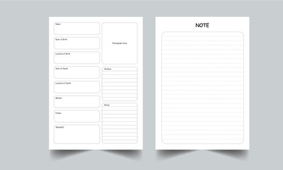 Editable Daily Genealogy Worksheet Planner KDP Interior Printable Template Design.