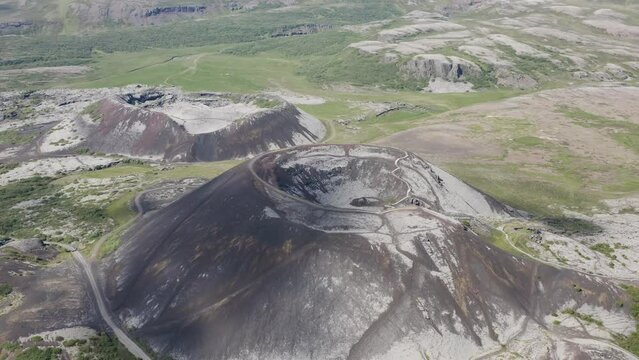 Aerial View Of Grabrok Crater In West Iceland.