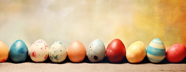 Colorfully Painted Easter Eggs in a Row on Canvas