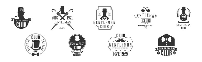 Vintage Gentleman Club Emblems and Black Label Vector Set - obrazy, fototapety, plakaty