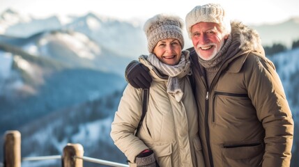 Joyful Senior Couple Enjoying Winter Nature Adventure Together