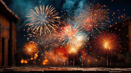 Celebration Beautiful Colorful Fireworks Over Nigh , Background HD, Illustrations