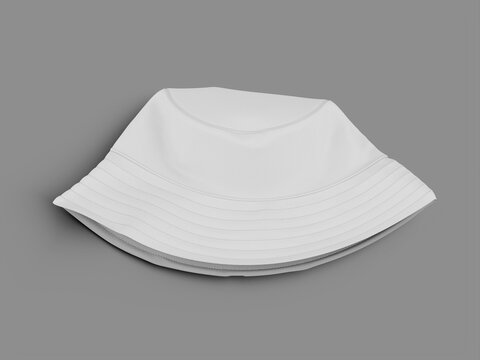 Flat Lay White Blank Bucket Hat 3D Rendered Mockup