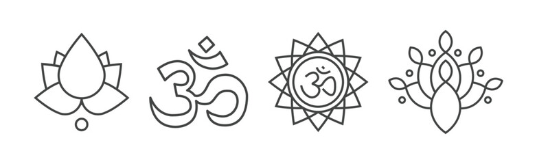 Line Yoga and Meditation Spiritual Sign Vector Set