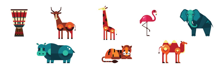 African Fauna and Safari Geometric Design Animal Vector Set