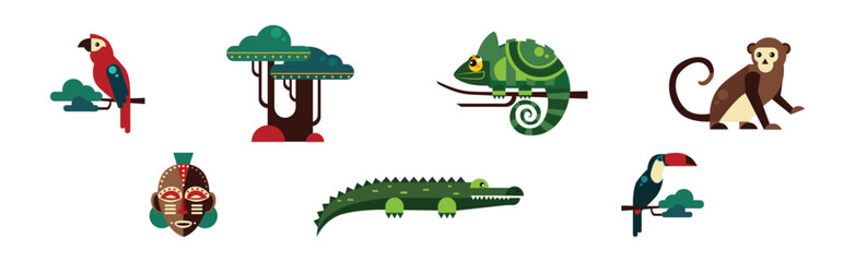 African Fauna and Safari Geometric Design Animal Vector Set