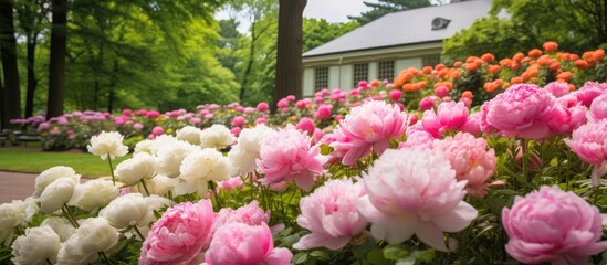 Fototapeta na wymiar In May , as spring painted Michigan with vibrant greens, Ann Arbor's Peony Gardens held a breathtaking display of flowers, enchanting all with the beauty of nature in Southeast Michigan.