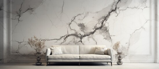 In awe of the abstract textures and intricate designs, one can't help but feel connected to nature amidst the vintage art pieces that adorn the white walls of the interior space; the marble flooring
