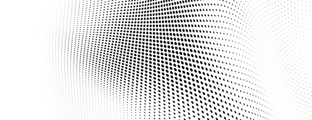 Abstract halftone wave dotted background. Futuristic twisted grunge pattern, dot, circles. Vector modern optical pop art texture for posters, business cards, cover, labels mock-up, stickers layout