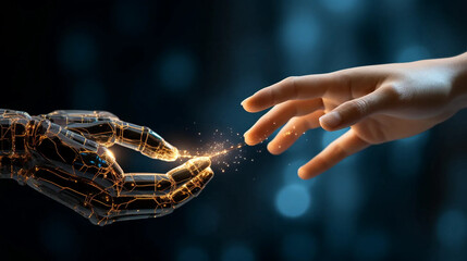 Hands of robot and human touching