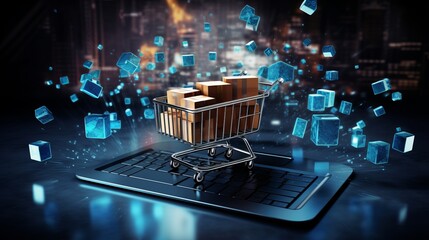 digital commerce: concept of online shopping, add to cart, and e-commerce technology - 3d rendered image