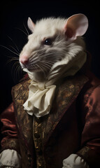 portrait of rat dressed in Victorian era clothes, confident vintage fashion portrait of an anthropomorphic animal, posing with a charismatic human attitude