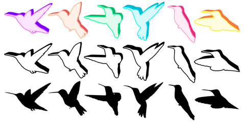 Set trendy flying hummingbirds icon logo design vector illustration