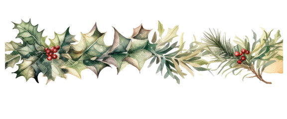 Watercolor flowers illustrations Christmas decorations clip art