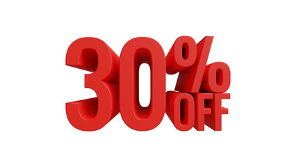 3D 30 percent off discount number. Promotion, sale tag, big sale. 30 percent off special offer. 30% off. 3d illustration
